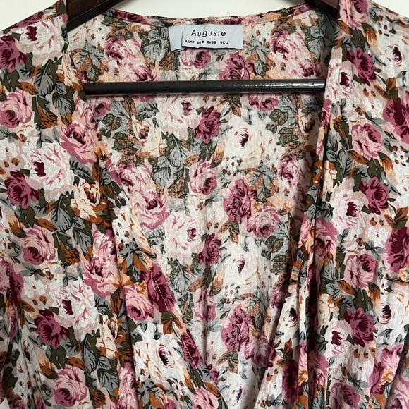 Auguste The Label Wild Rose Pink Dusty Floral Maxi Midi Wrap Dress US 6 - Picture 5 of 5